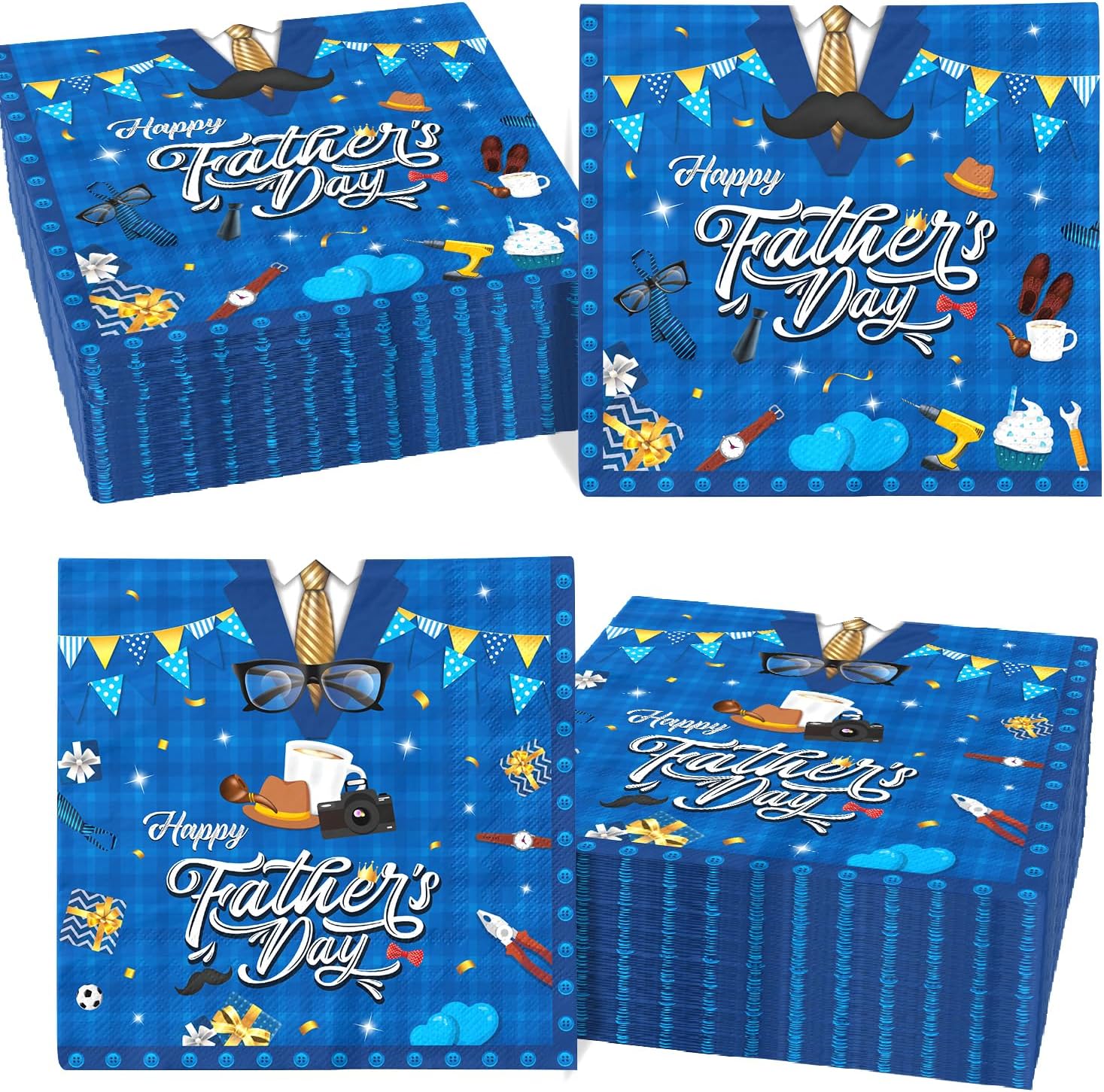 Fathers Day Decorations-40pcs Happy Father Day Disposable Napkins Supplies Blue Fathers Day Napkins for Best Dad Party Dinner Decorations