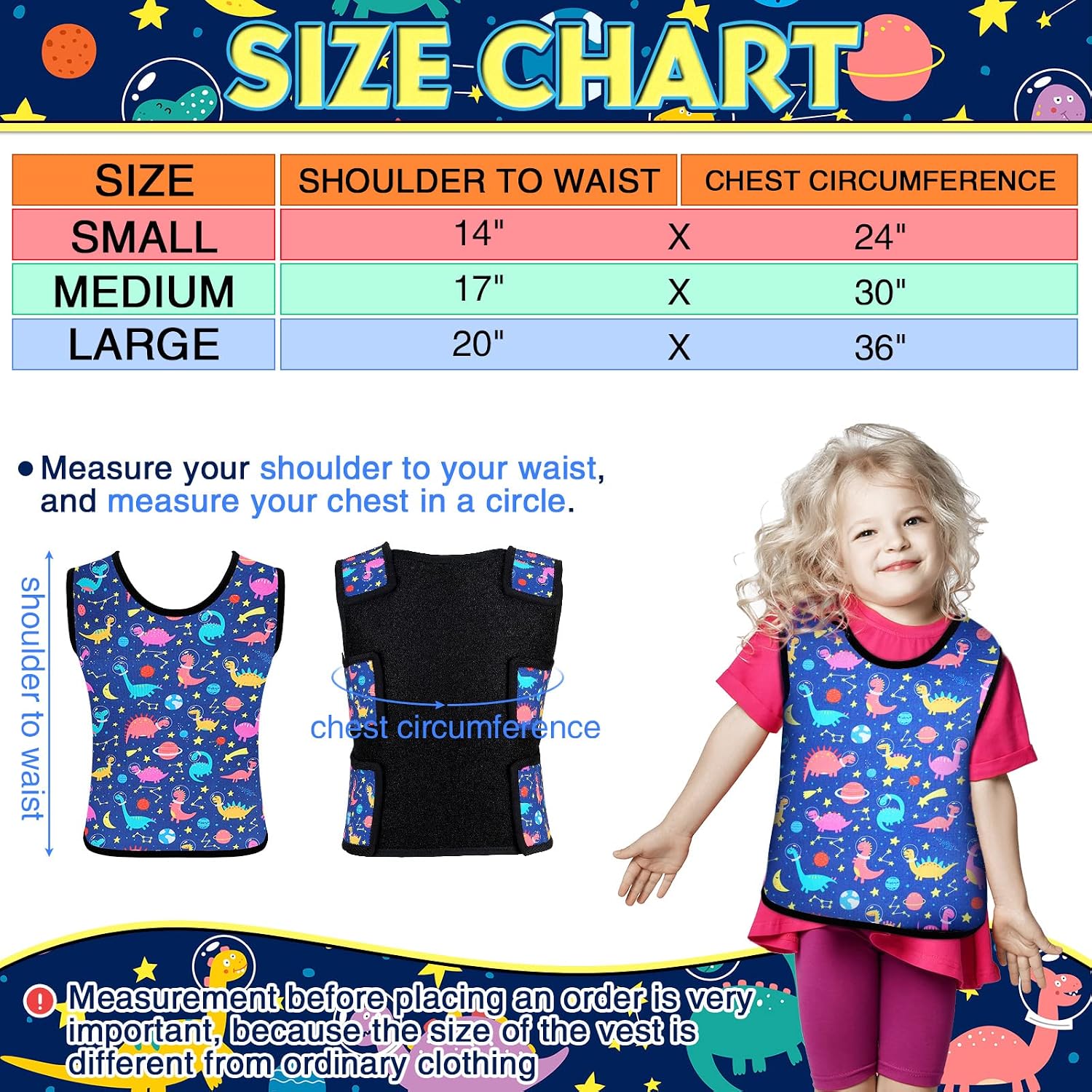 Janmercy Kids Compression Vest Ages 2 to 9 Soft Adjustable Breathable Neoprene Comfort Vest for Boys Girls School Home Daily(Dinosaur,Medium)