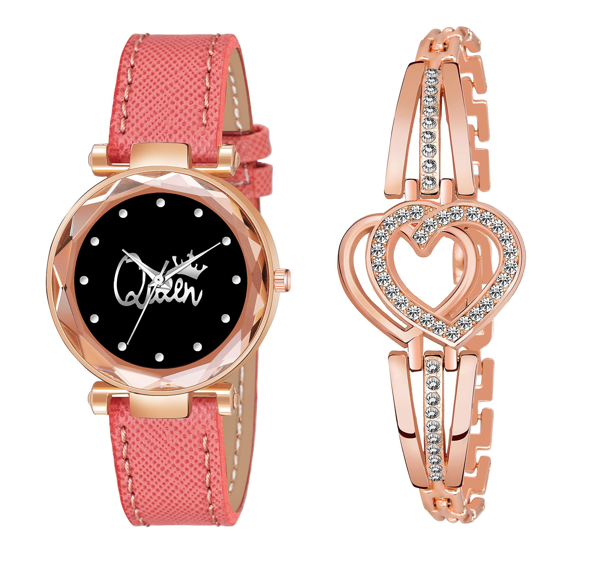 Talgo Analogue New Unique Designer Black Dial Orange Leather & Copper Heart Bracelet Strap Wrist Watch - for Women & Girls (B092VMRP74) Amazon Price History, Amazon Price Tracker