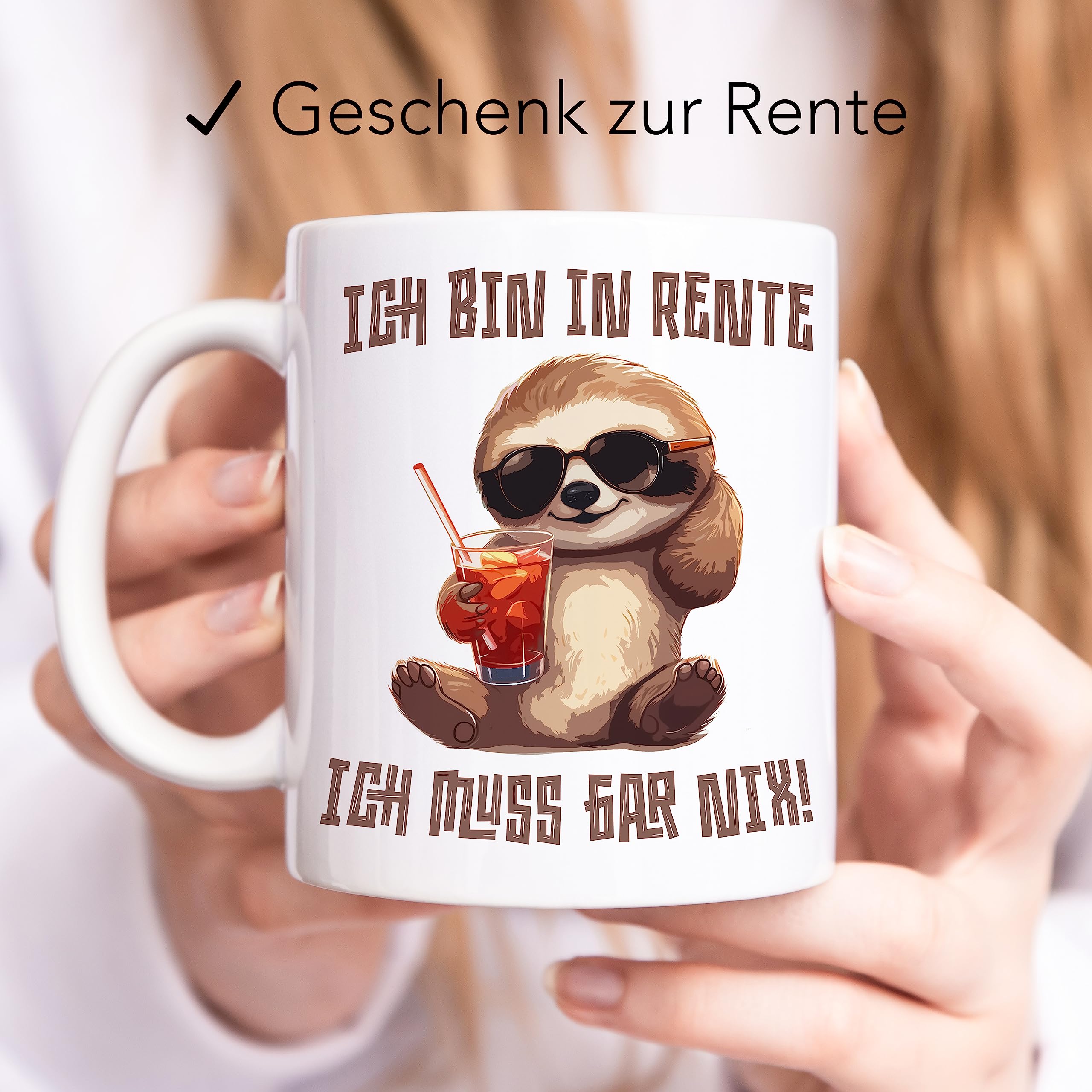 Personalisierte Rententasse Mit Faultier-Motiv – Geschenk Zum Ruhestand, Schwarz-weiß, Mit Namen
