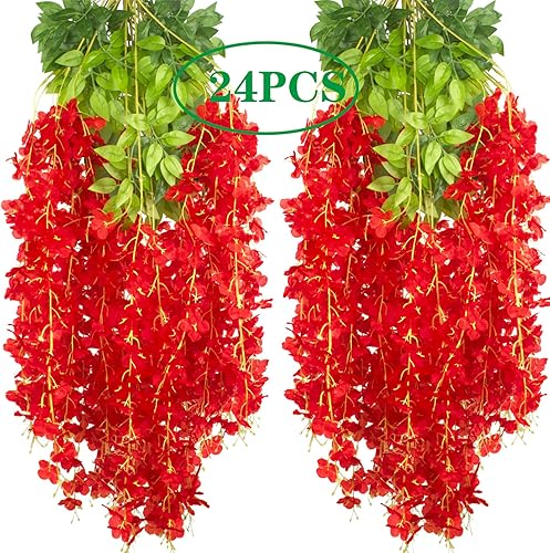 Miniatura 3 de AITISOR Paquete de 24 guirnaldas artificiales de vid de glicina falsa (3.75 pies), guirnalda colgante de flores de seda para decoración del hogar,