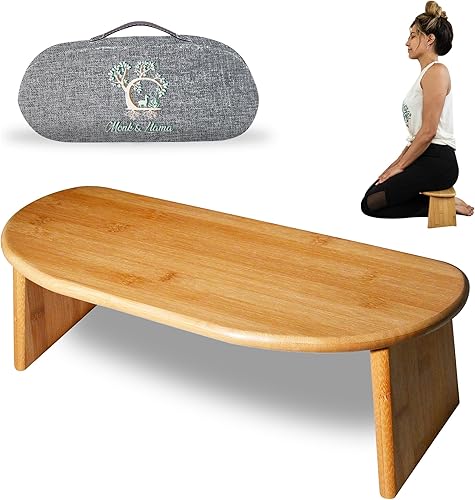 MONK & LLAMA Monk & Llama - Banco de meditación gris – Plegable, ergonómico, taburete de bambú – Taburete de meditación perfecto para oración y
