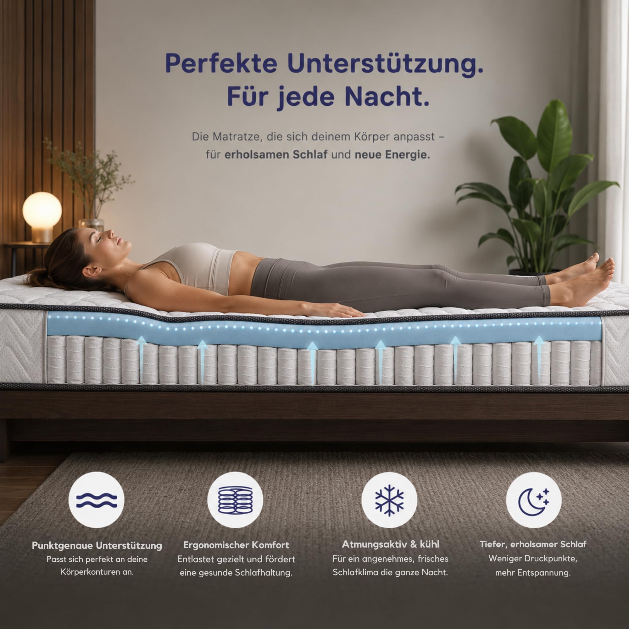 Arensberger Viktoria Matratze 100x200 cm | Taschenfederkernmatratze 25 cm mit 5 cm NANOCELL® Gelschaum | Härtegrad H2/H3/H4 | Federkernmatratze punktelastisch, Rollmatratze | Öko-Tex Zertifiziert