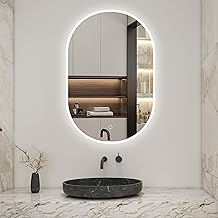 AICA Oval Bathroom Mirror 50 x 70 cm, LED Wall Mirror with 3 Colours + Dimmable + Anti-Fog