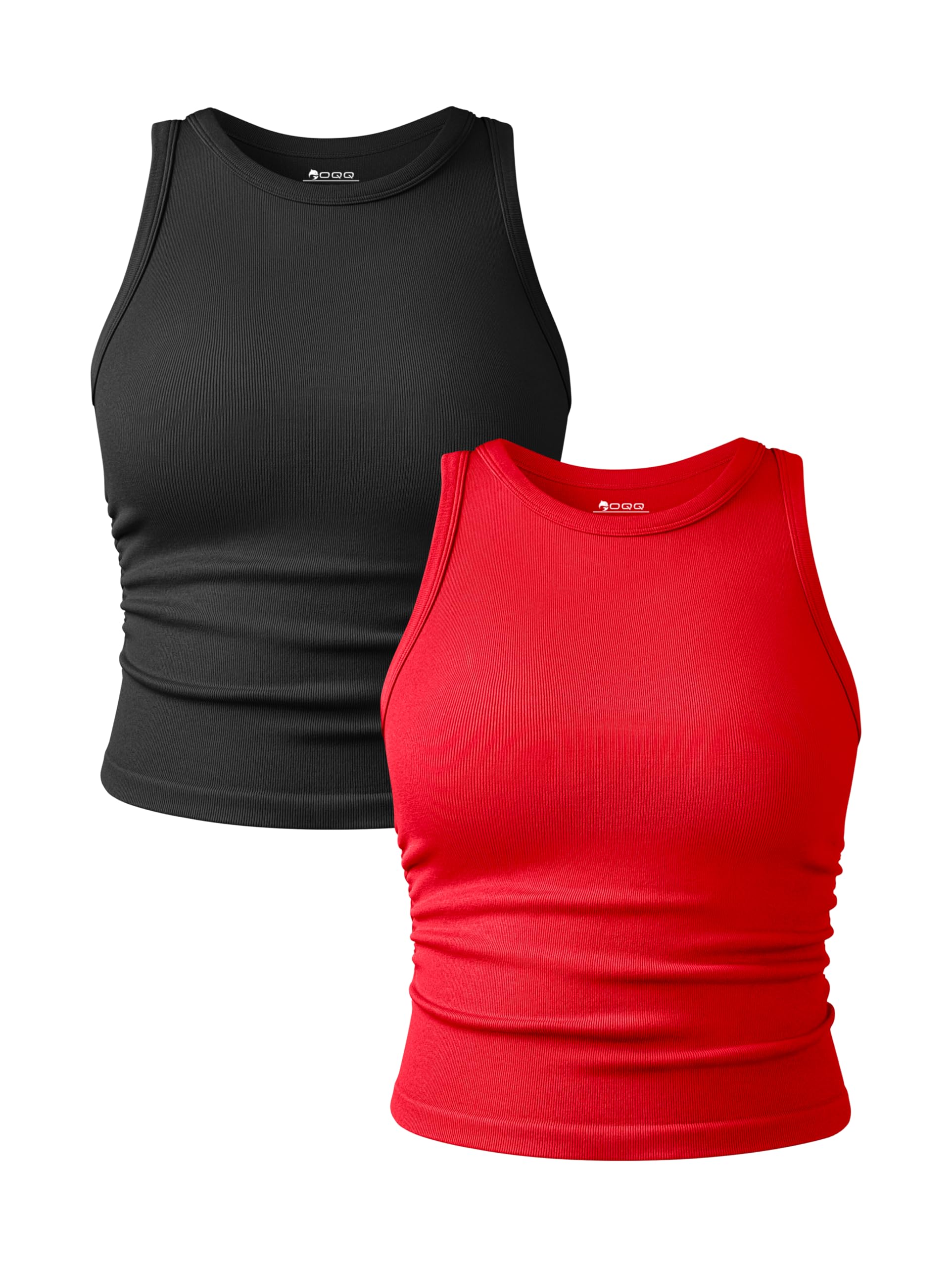 OQQ Women's 2 Piece Tank Tops Crew Neck Sleeveless Basic Stretch Casusal Yoga Crop Camis