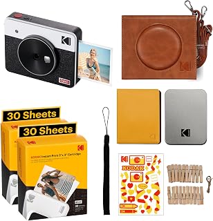 Câmera Instantânea e Impressora Fotográfica Kodak Mini Shot 3 Retro, pacote para presente com acessório, 7,6 x 7,6 cm, compatível com iOS e Android, Bluetooth, tecnologia 4PASS de foto de verdade em alta definição e acabamento laminado - branco