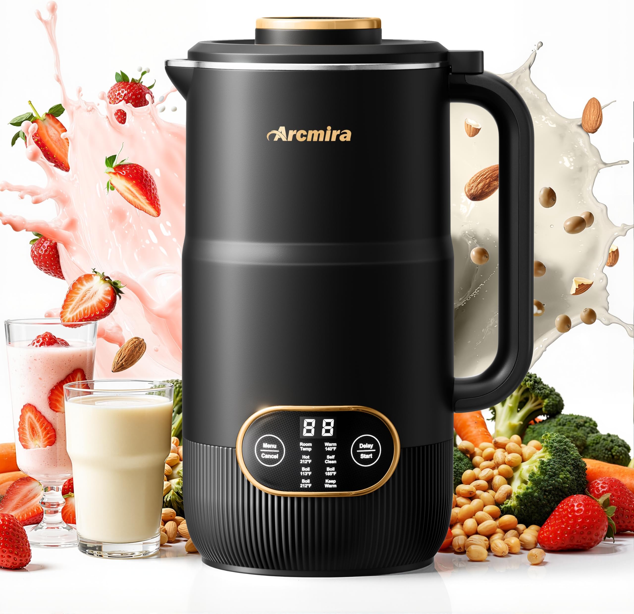 8 in 1 Nut Milk Maker, 8 Blade 35oz Homemade Almond, Oat, Coconut, Soy, Plant Based Milks and Non Dairy Beverages, Soy Milk Maker Machine with Delay Start/Keep Warm/Self-Cleaning/Boil Water
