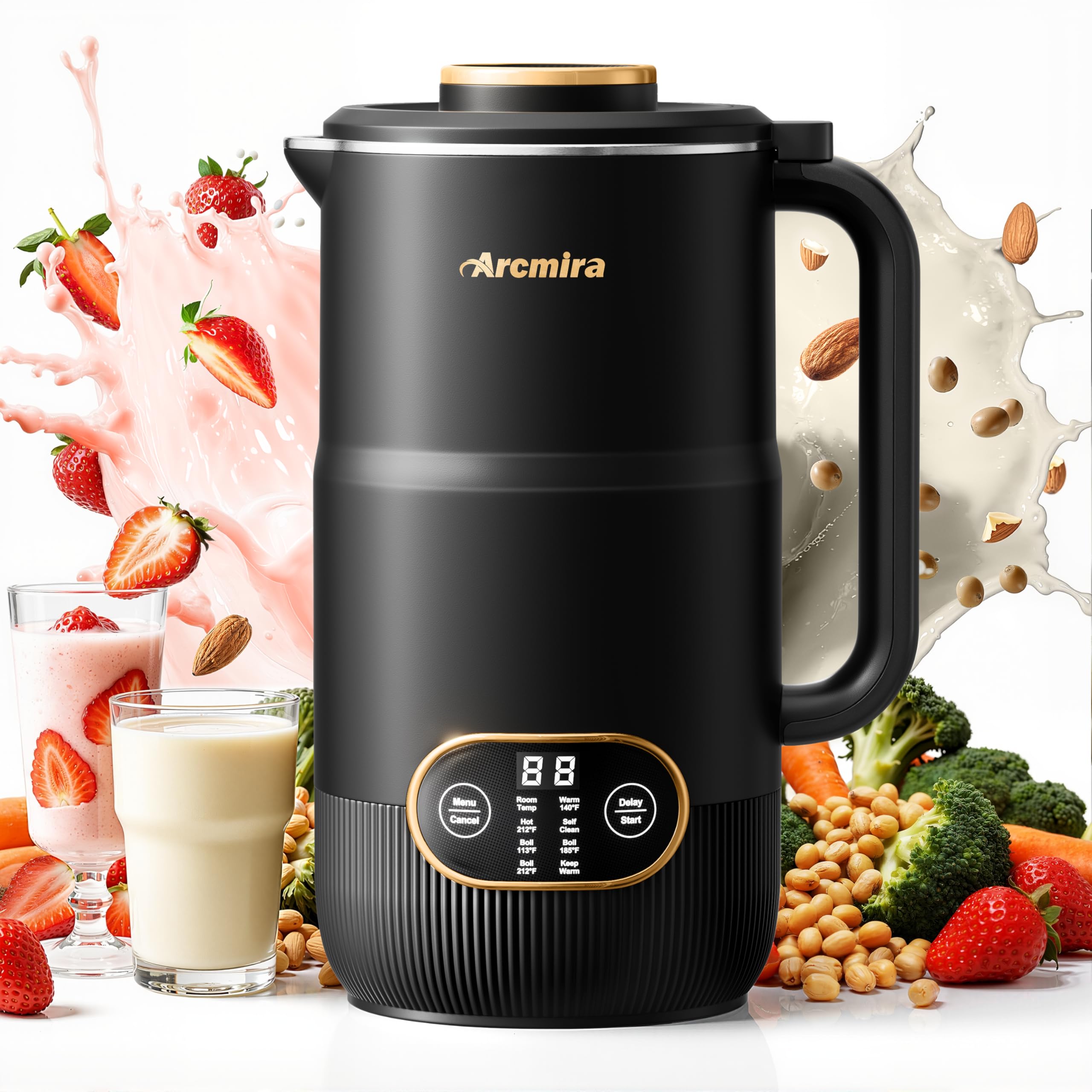 8 in 1 Nut Milk Maker, 8 Blade 35oz Homemade Almond, Oat, Coconut, Soy, Plant Based Milks and Non Dairy Beverages, Soy Milk Maker Machine with Delay Start/Keep Warm/Self-Cleaning/Boil Water