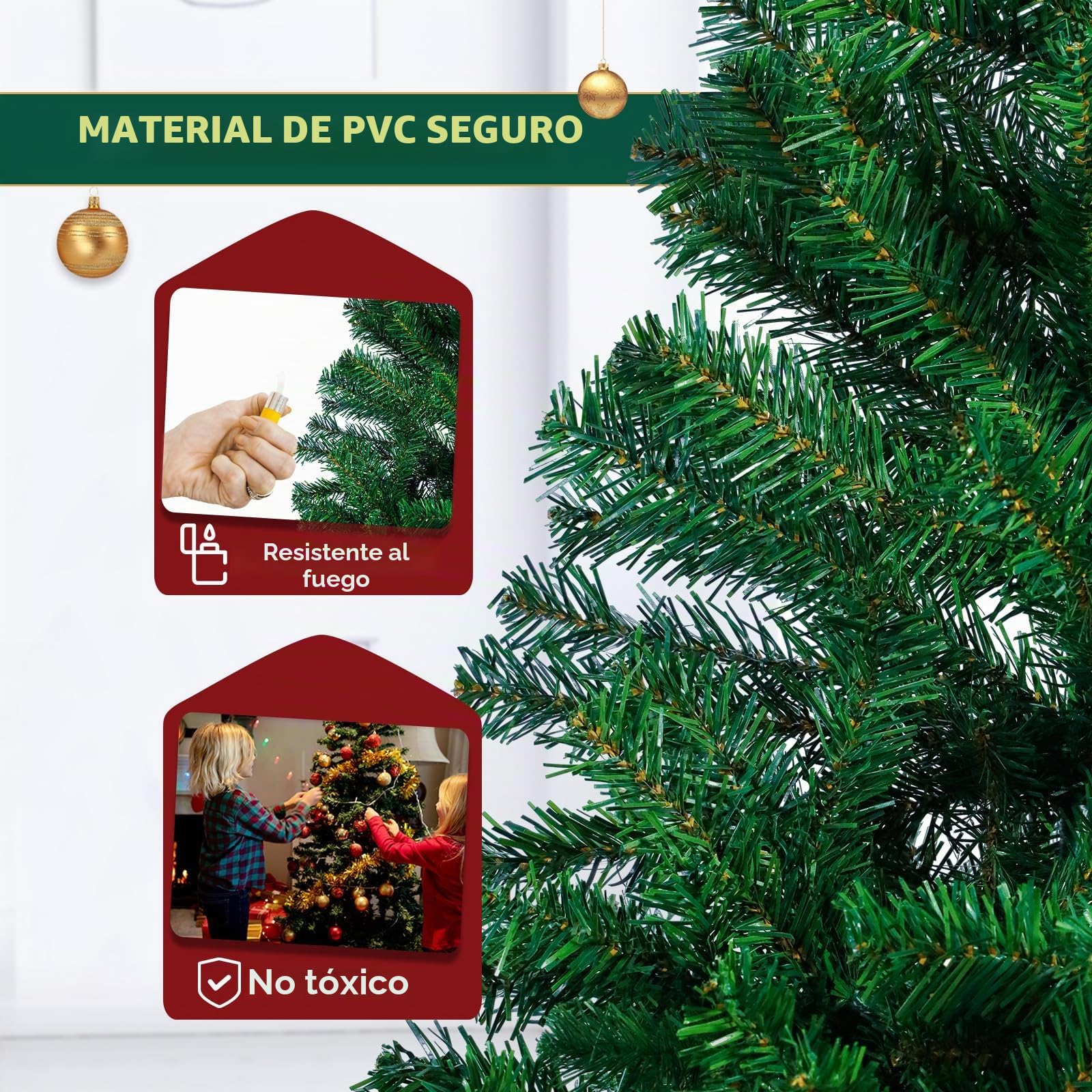 CCLIFE árbol de Navidad Plegable,Decorado Grande Pequeño Árbol de Agujas de Pino,180 cm,Verde,600 Ramas,Cushhom