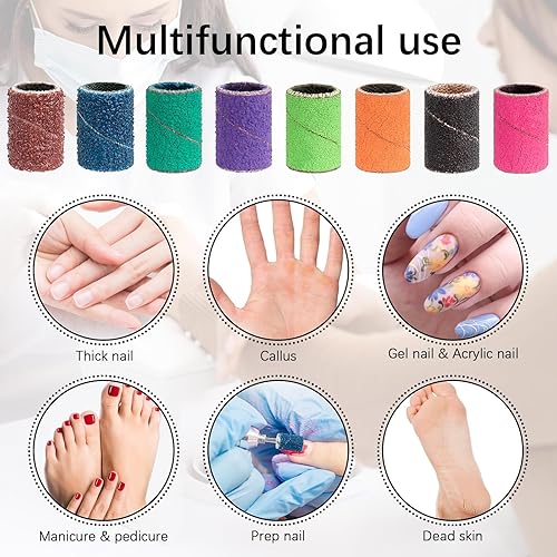 Miniatura 7 de Rolybag Bandas de lijado para taladro de uñas, 400 unidades, bandas profesionales de lijado de uñas con broca de cutícula para taladro de uñas, 8