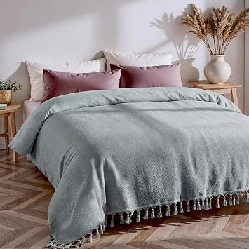 Kanepe, Koltuk ve Yatak Örtüsü - 200x220 cm -%100 Pamuk İplik - Nefes Alır ve Yakmaz - Oturma Odası ve Yatak Odası Dekorasyonu - Orta Kalınlıkta Pamuk Battaniye - Boho Tasarım - Adaçayı