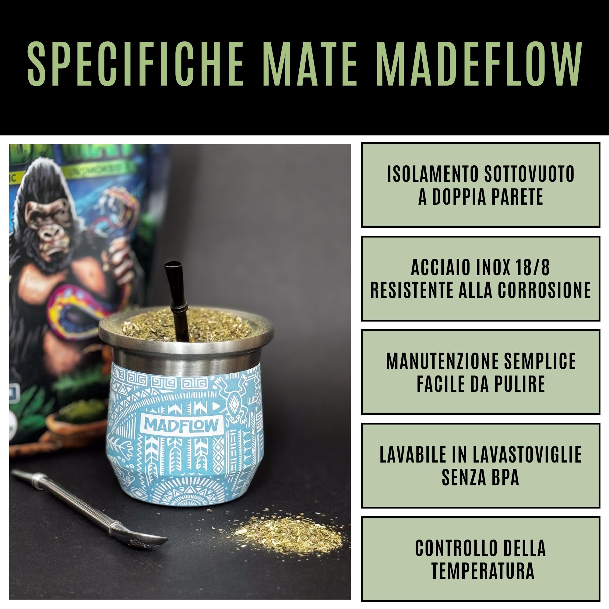 Set Yerba Mate In Acciaio Inox - Con Cannuccia Bombilla - Foto 6