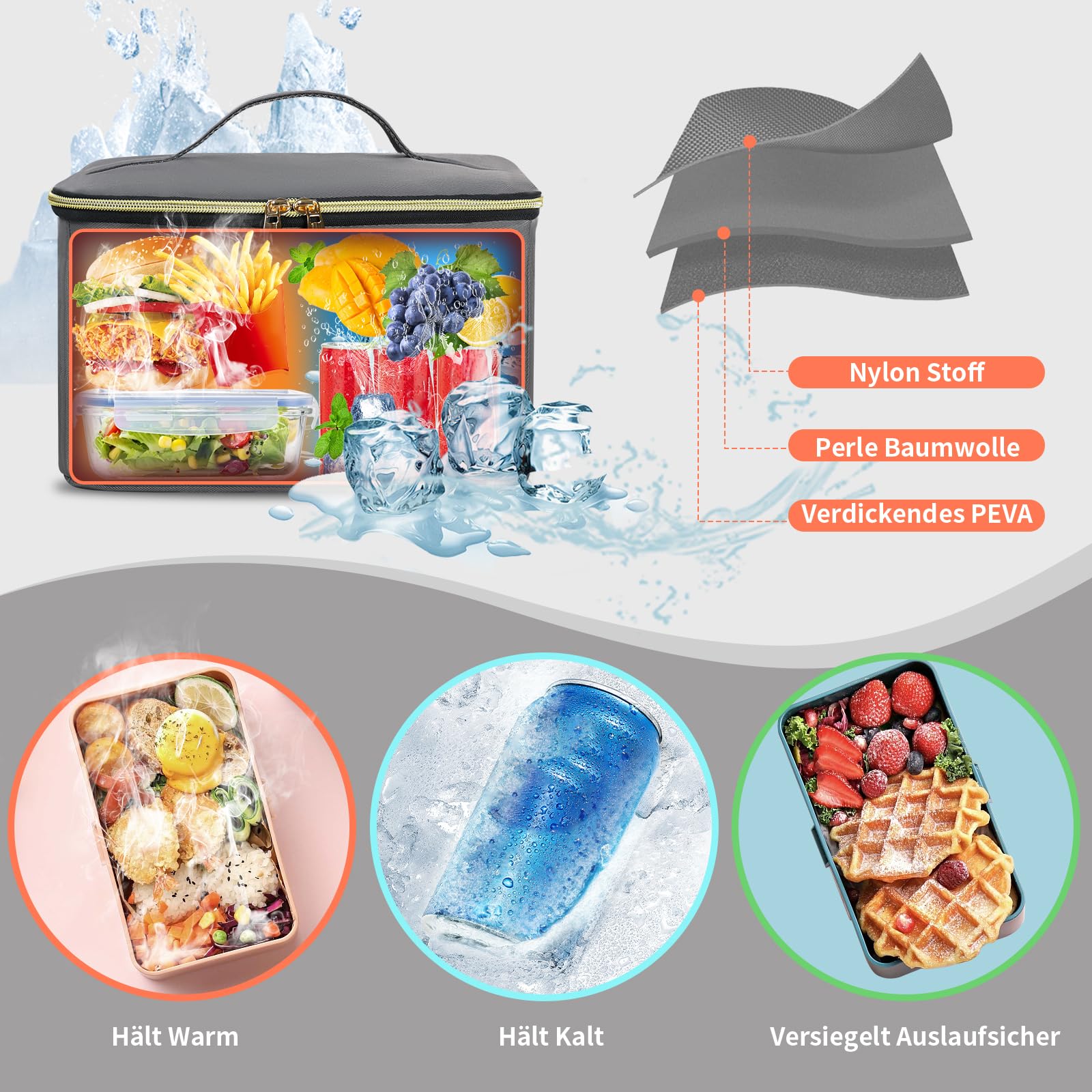 BERTASCHE Zaino per il pranzo, per laptop da donna da 15,6 pollici, con borsa termica isolata, zaino da lavoro 2 in 1, per donne, lavoro, lavoro, viaggi, insegnanti, scuola, università, grigio chiaro
