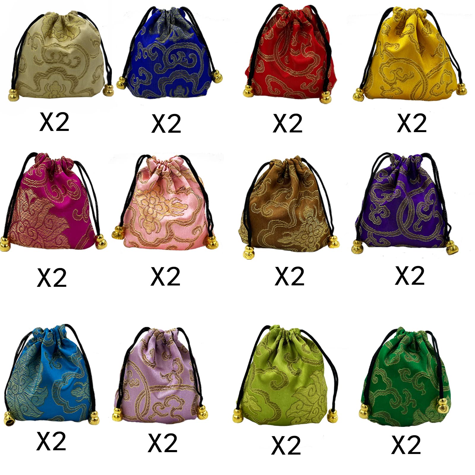24 Pezzi Borsa per Gioielli con Coulisse Collana di Ricamo Borsa per Gioielli Sacchetto Regalo Piccolo per Collana