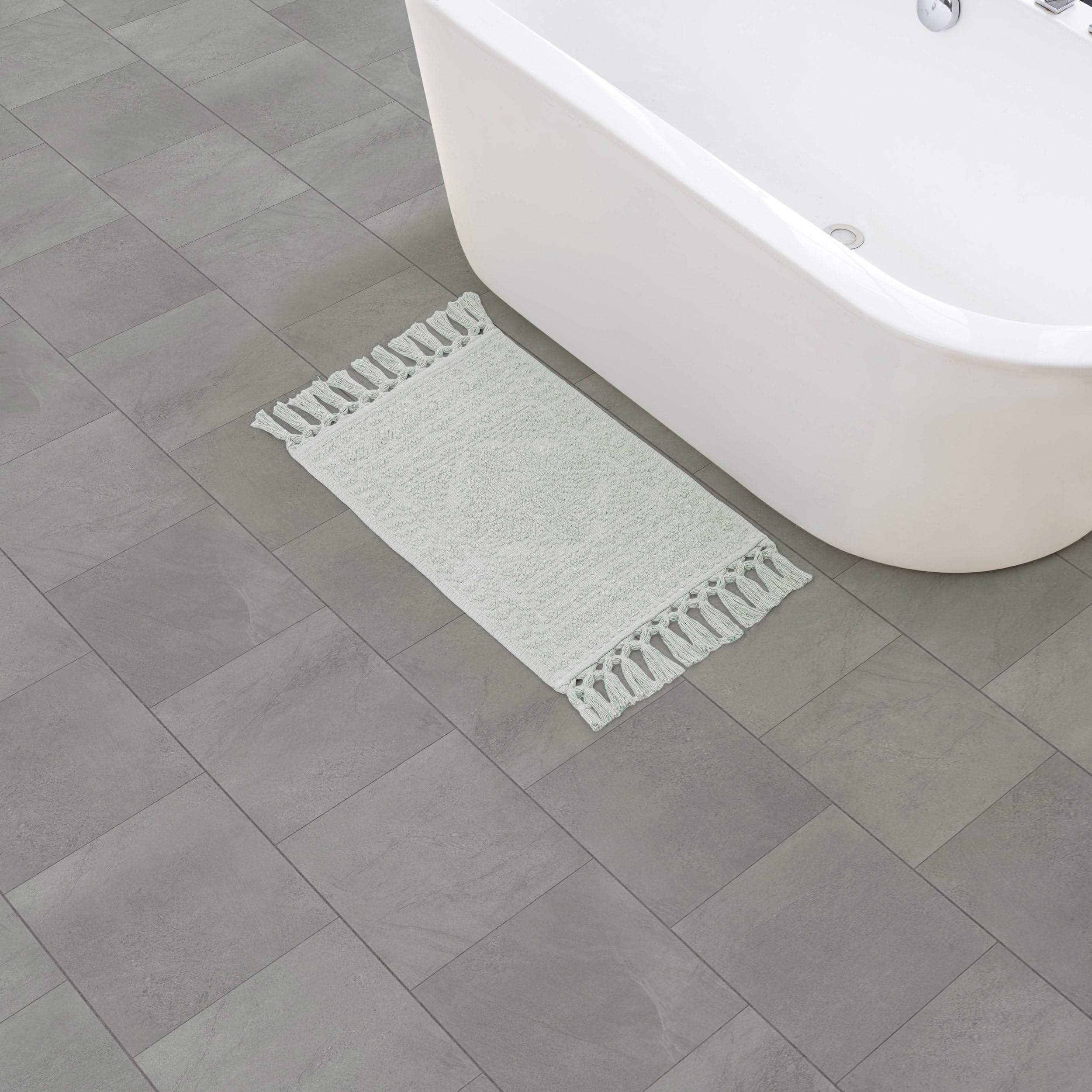 French Connection Nellore - Alfombra de baño con Flecos, 17 x 28 Pulgadas, Azul Claro