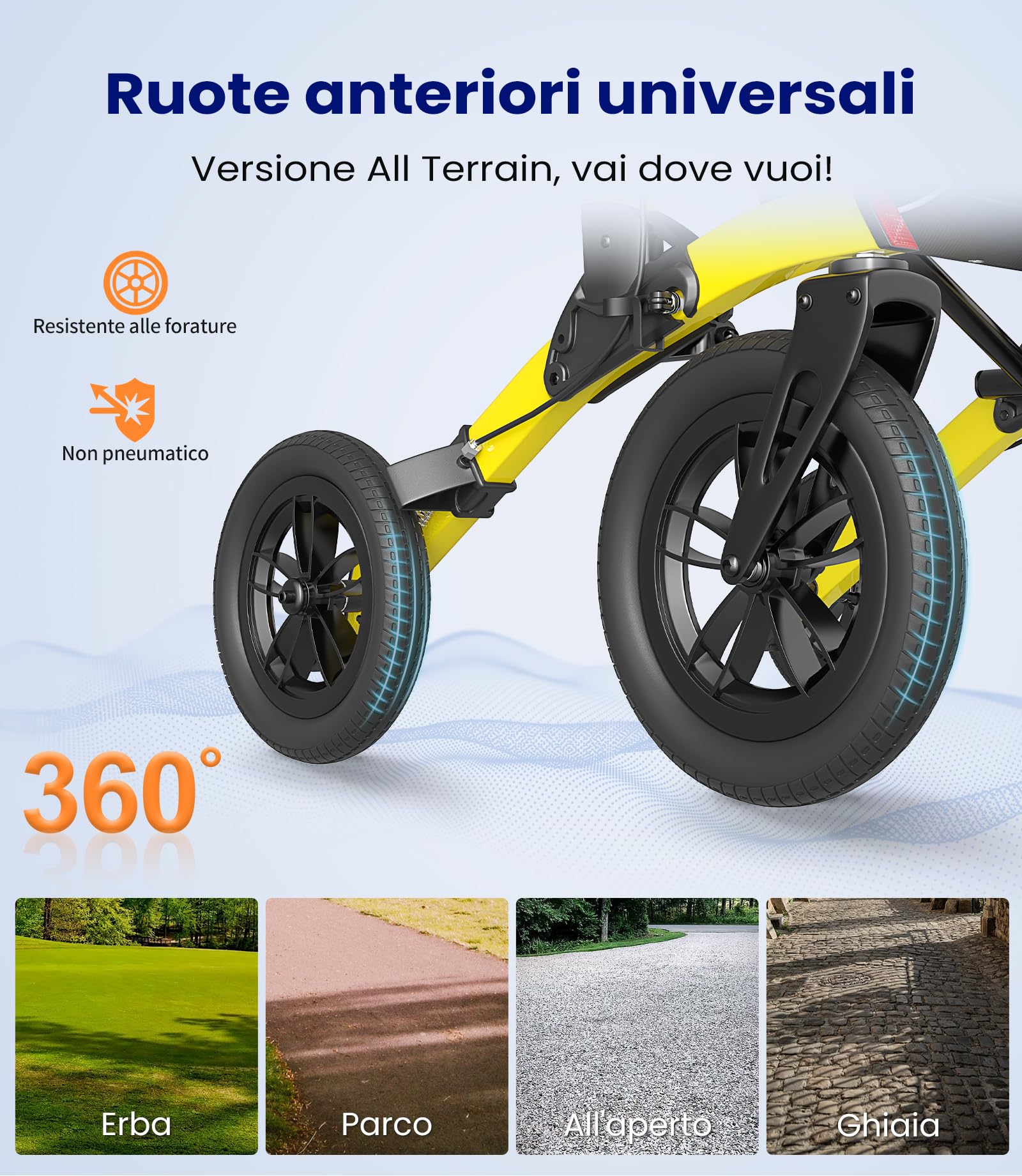 VOCIC Deambulatore per anziani 4 ruote,Girello per anziani con seduta,Carrello deambulatore pieghevole,Deambulatore da esterno egolabile in altezza in alluminio,Giallo (5 anni di garanzia)