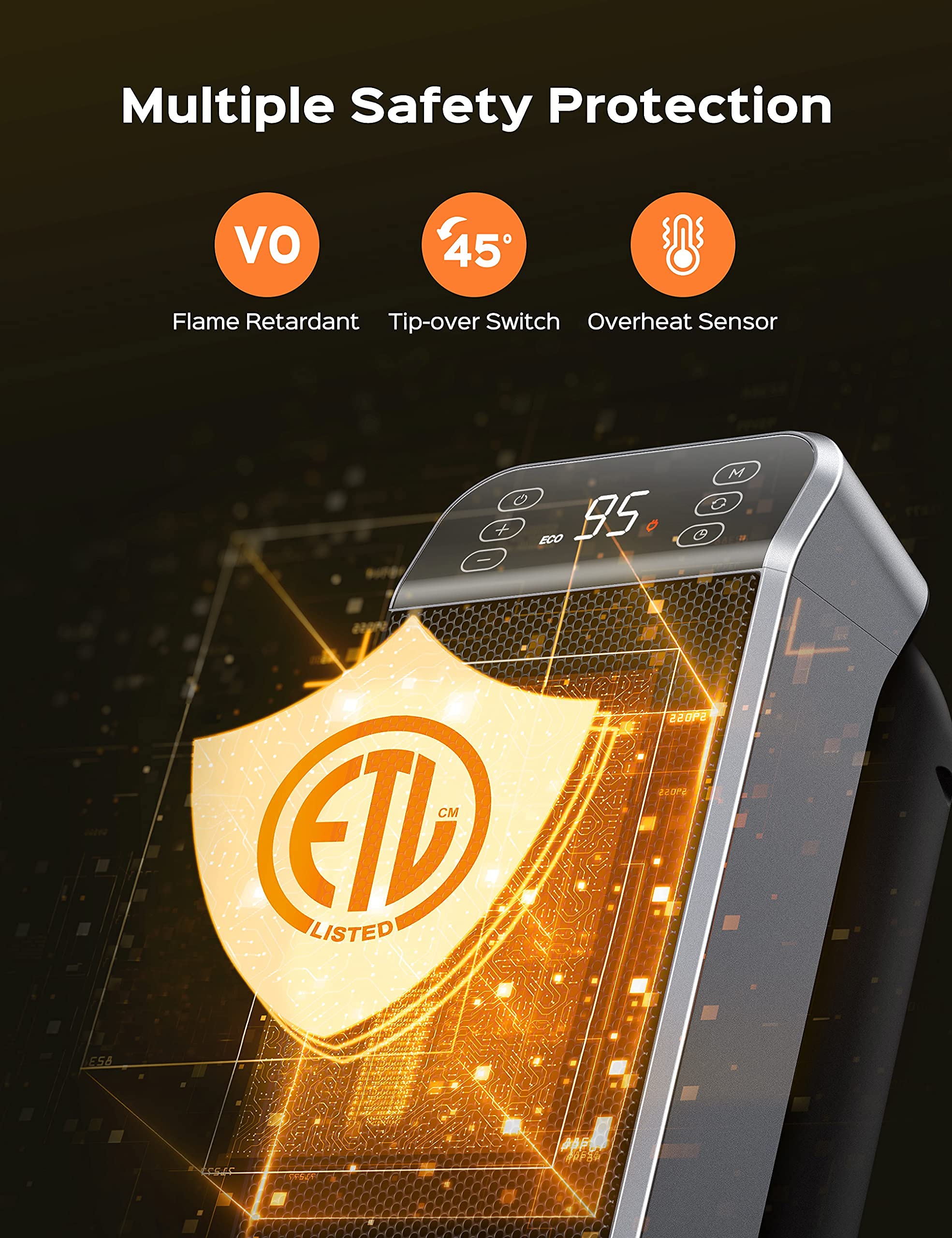 Dreo 24" Space Heater, 10ft/s Fast Quiet Heating Portable Electric Heater with Remote, 3 Modes, Overheating & Tip-Over Protection, Oscillating Ceramic Heater for Bedroom, Office, and Indoor Use, Black