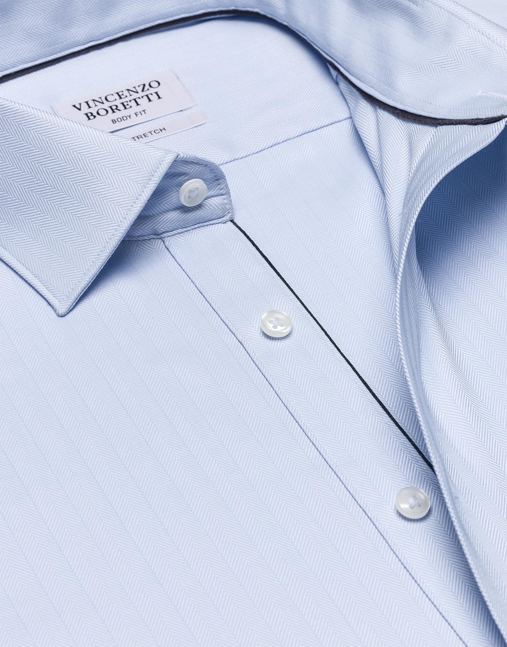Vincenzo Boretti Camicia Elastica Uomo Eleganti, Taglio Molto Aderente (Extra Slim-Fit), Stretch, Collo Classico, Manica Lunga, in Tinta Unita - Easy Iron, Facile da Stirare