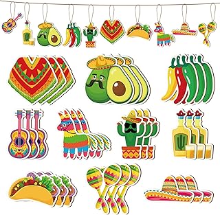 40 Pcs Summer Mexican Fiesta Ornaments Wooden Cinco De Mayo Hanging Decorations Mexican Party Supplies Photo Props Tree Decor for Summer Fiesta Birthday Taco Tuesday Party Decorations
