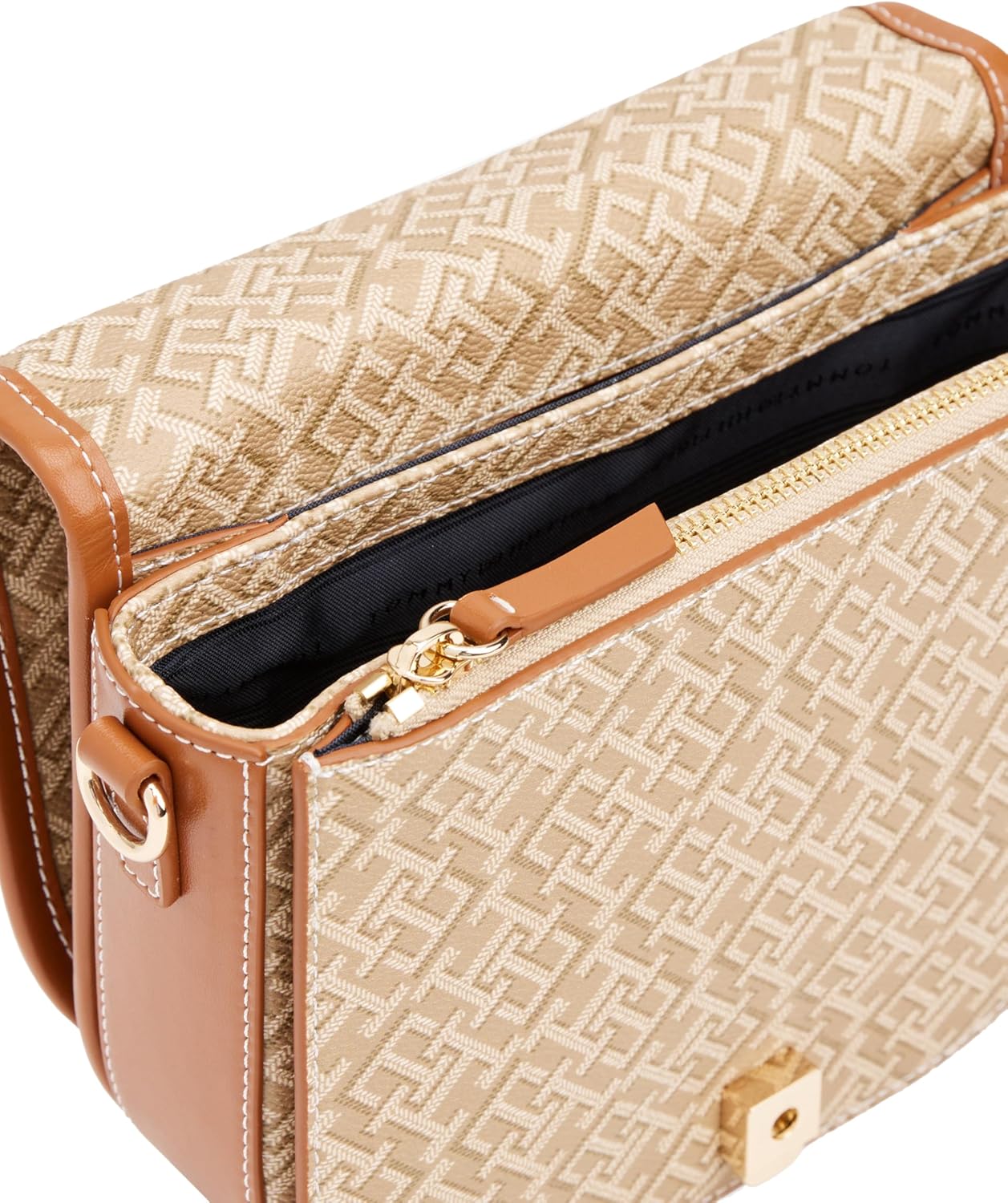 Tommy Hilfiger Women's Monogram Leather Saddle Crossbody Bag With Adjustable Crossbody Strap