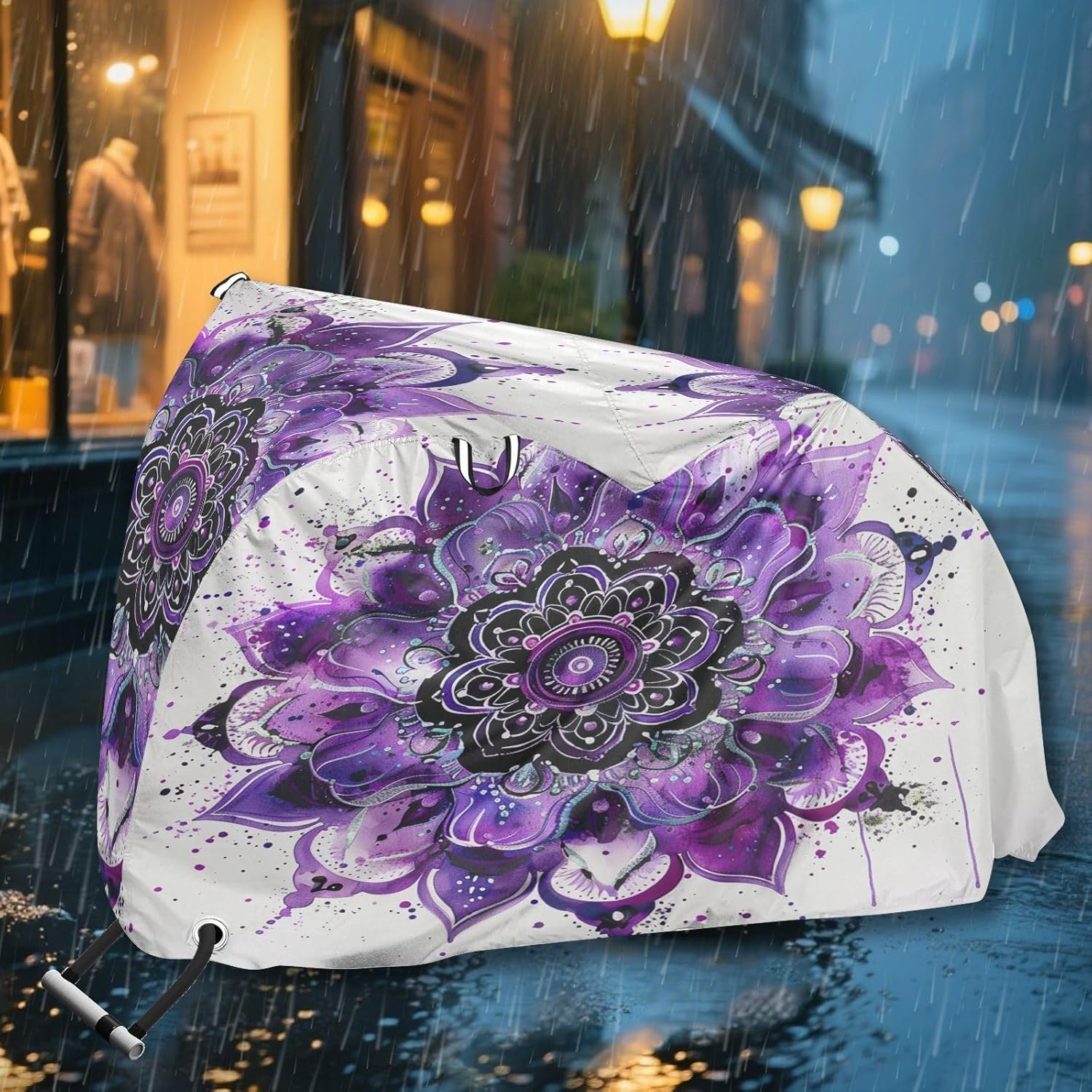 ALAZA Purple Mandala Watercolor Bike Cover Waterproof Outdoor Ebike Bicycle Covers Tarp Protection for 1/2 Bikes, Sun UV Dust Wind Proof