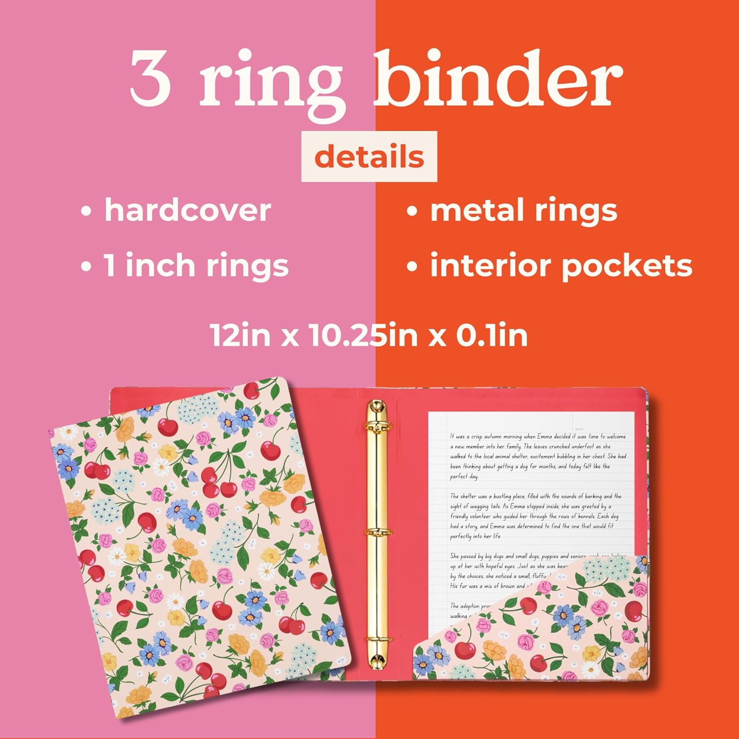 ban.do Hardcover 3 Ring Binder with 1 Inch Rings, School and Office Organizer for Letter Size Paper, Flowers and Fruit - Image 2