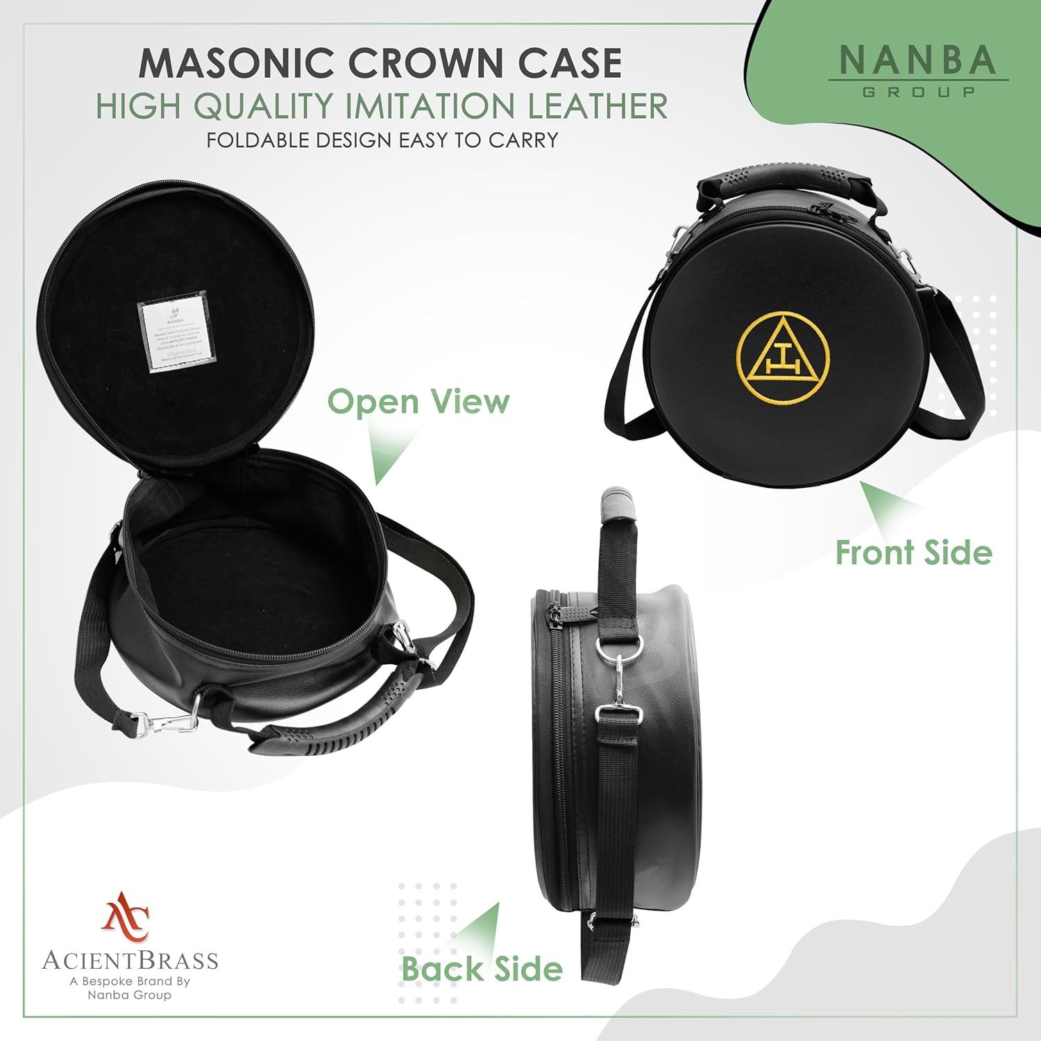 Premium Black Royal Arch Chapter Crown Cap Case – Imitation Leather Hat Box with Adjustable Shoulder Strap & Foldable Design - Machine Embroidery (Royal Arch Chapter - Gold)