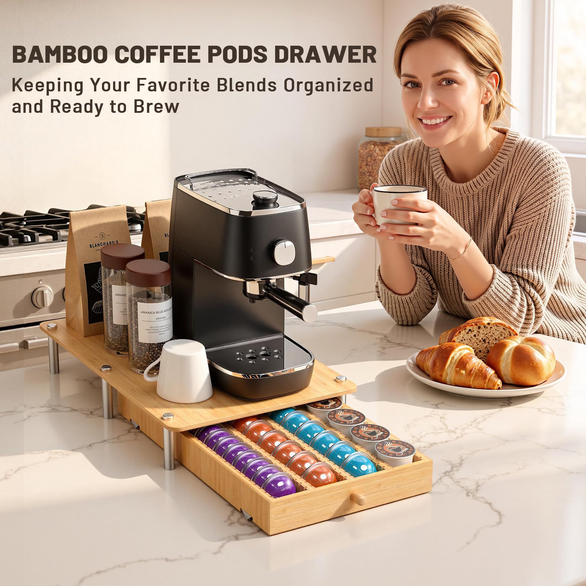 Cajón para cápsulas de café compatible con cápsulas Nespresso Vertuo, soporte para tazas K