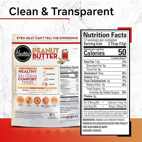 Miniatura 2 de Healthier Comforts Mantequilla de maní orgánica en polvo (100% cacahuetes)  Certificado orgánico, sin OMG, sin gluten, vegano, kosher, apto para