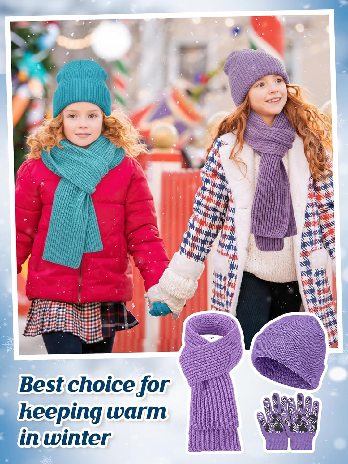 Suhine 12 Pcs Kids Beanies Scarves Gloves Winter Set Gloves Knitted Scarves Wrap Winter Beanie Hat for Boys Girls 5-12 - Image 5