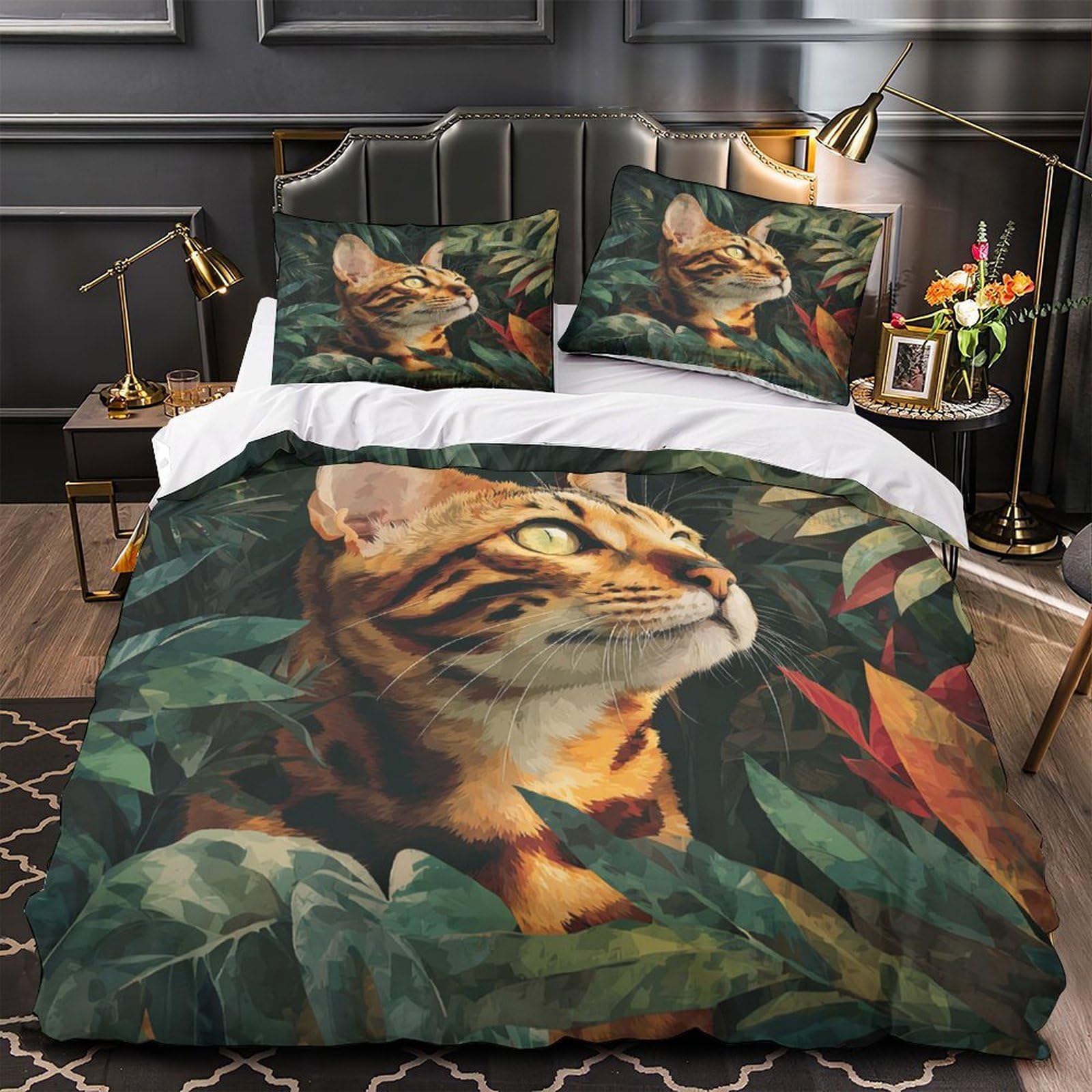 Housse de couette chat du bengale 140x200cm en microfibre douce pour lit d'ado sans repassage