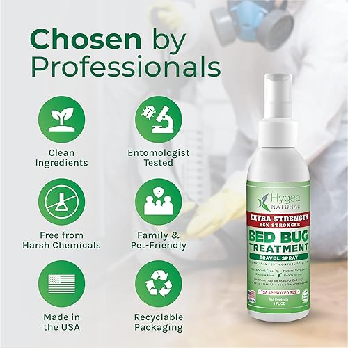 Miniatura 4 de Hygea Natural Spray de viaje natural extra fuerte para chinches y ácaros, tamaño aprobado por la TSA, apto para niños y mascotas, sin manchas y