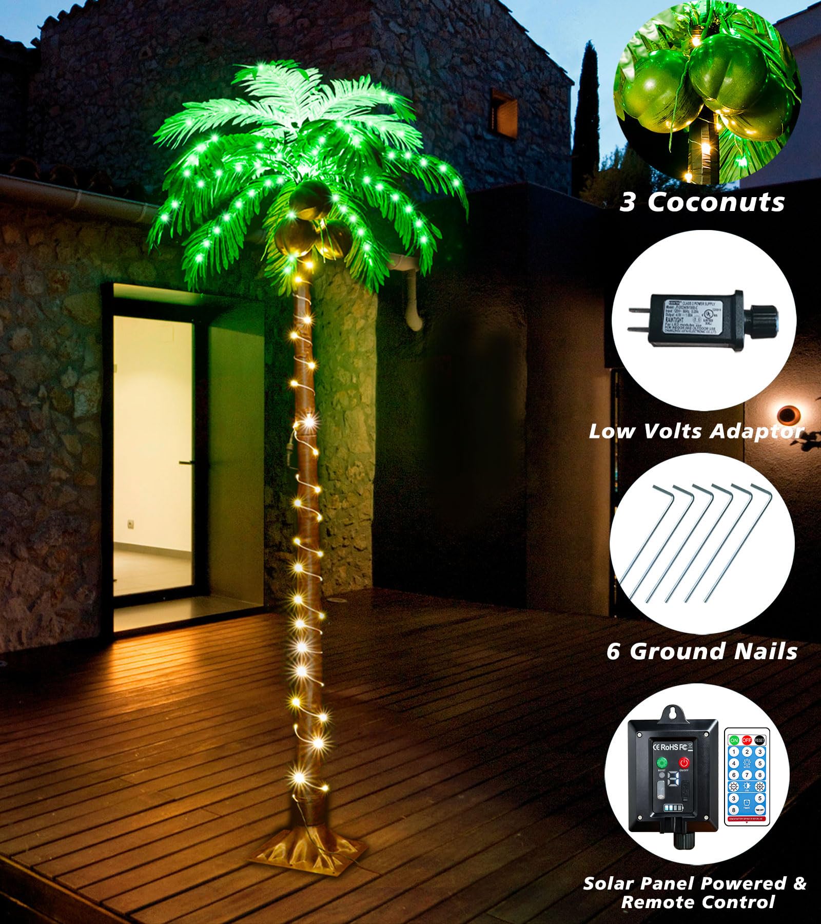 Amazon.co.jp: 6フィート LEDライト付きヤシの木 ココナッツ付き 屋外
