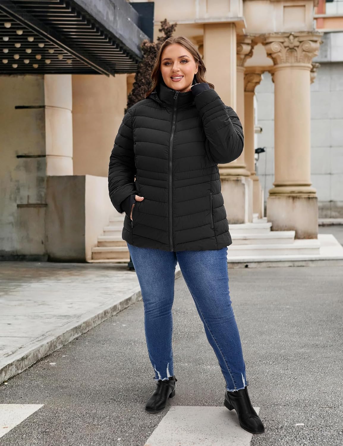ANOTHER CHOICE Women Plus Size Puffer Jacket, Warm Quilted Puffer Coat Lightweight Puffy Jacket with Hood - Image 3