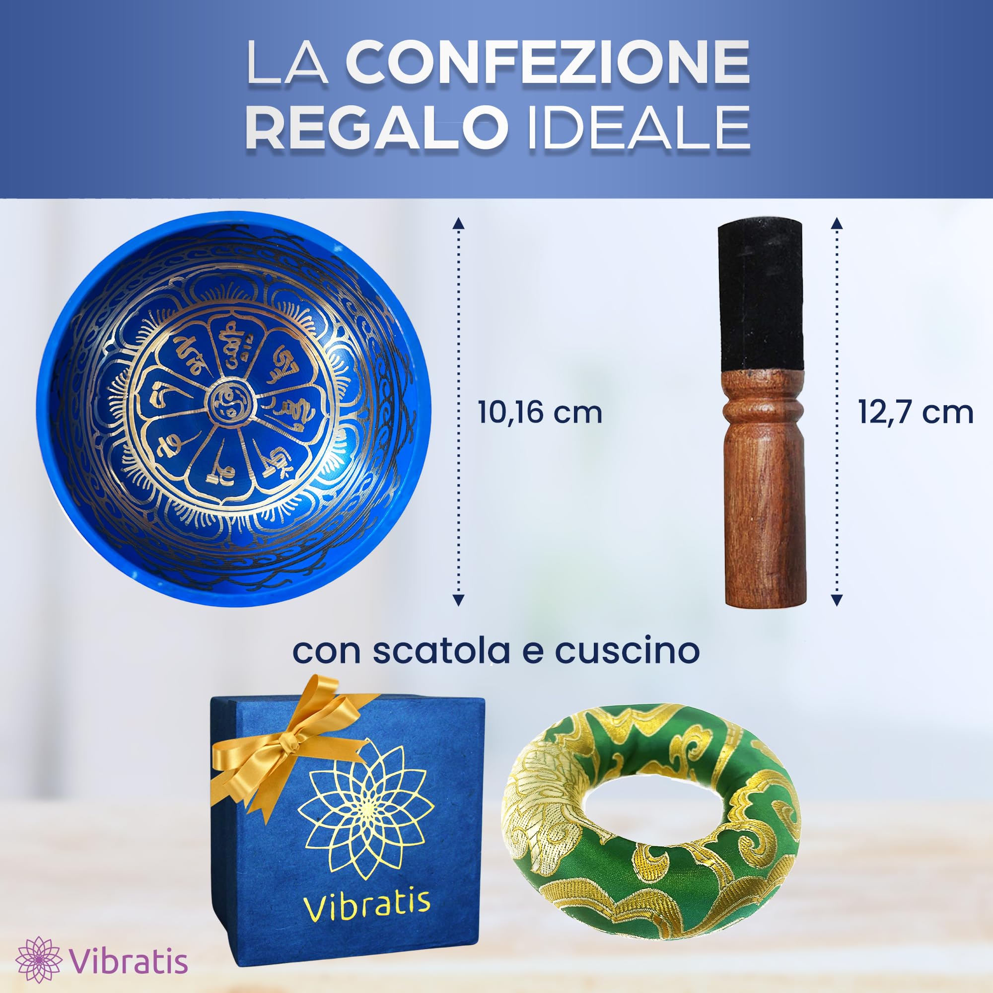 Campana Tibetana OM, Chakra Della Gola – Fatta a Mano in Nepal – Cuscino, Percussore in legno, Scatola in lotka – Meditazione – Rilassamento – Arredamento – Regalo perfetto