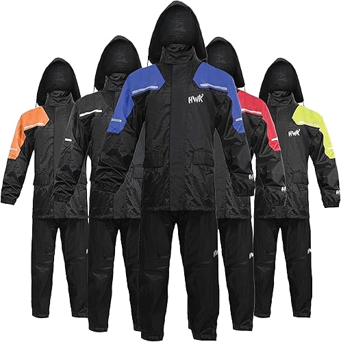Miniatura 8 de Traje de lluvia HWK para hombres y mujeres, conjunto de chaquetas y pantalones reflectantes e impermeables Negro