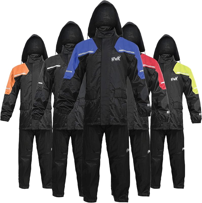 HWK Motorcycle Rain Suit for Men and Women, Two-Piece Waterproof Motorcycle Rain Gear with Reflective Jacket and Pants, All-Season Weatherproof Protection for Riding, Blue, X-Large