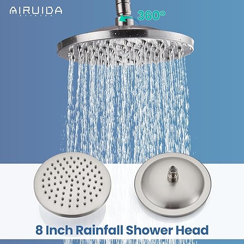 Miniatura 3 de Airuida Accesorio de ducha de níquel cepillado de 8 pulgadas, cabezal de ducha de lluvia expuesto, sistema de ducha de tubería expuesta, manija