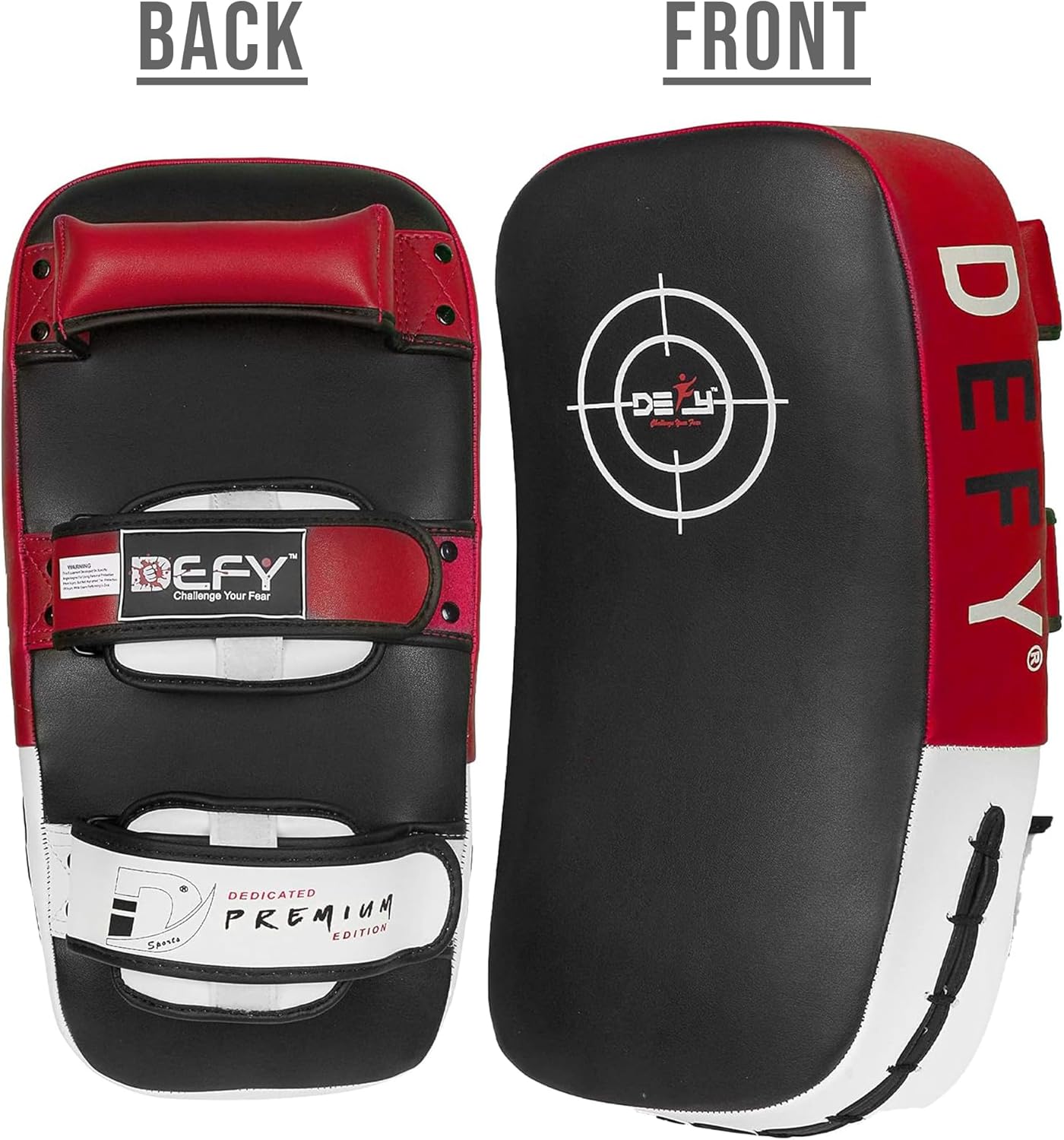 Defy Sports Leather Thai Pads - Strike Curved Karate Pads with Double Layered Buckle Straps - Perfect for Boxing, Karate & MMA Training - Durable & Lightweight Kicking Pads (1 Per Pack)