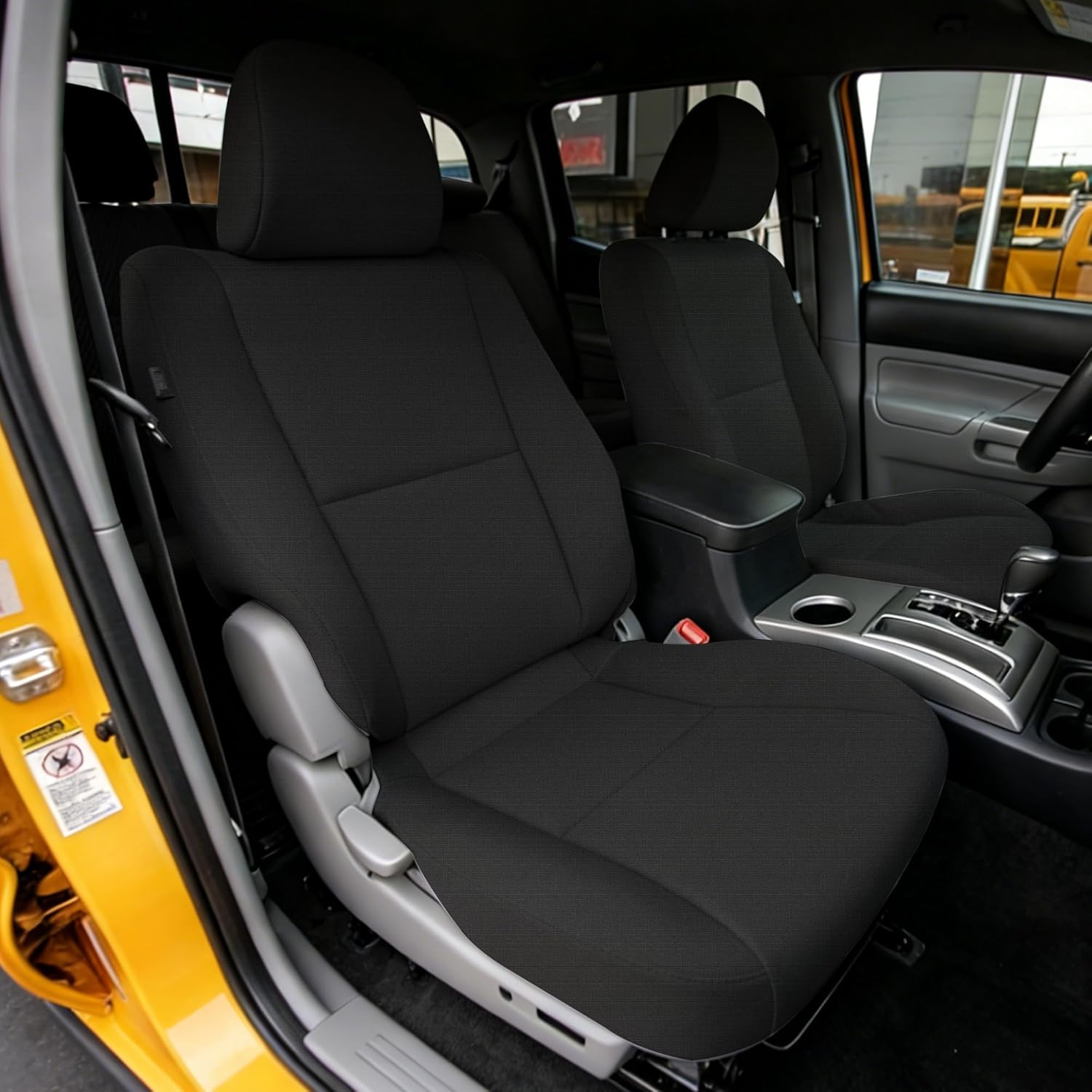 Front and Rear Seat Covers for Toyota Tacoma Crew Cab 2005-2015 with Non-Folding Passenger Seat Durable Composite Sponge Fabric Form-Fitting for Long-Lasting Interior Preservation - Black