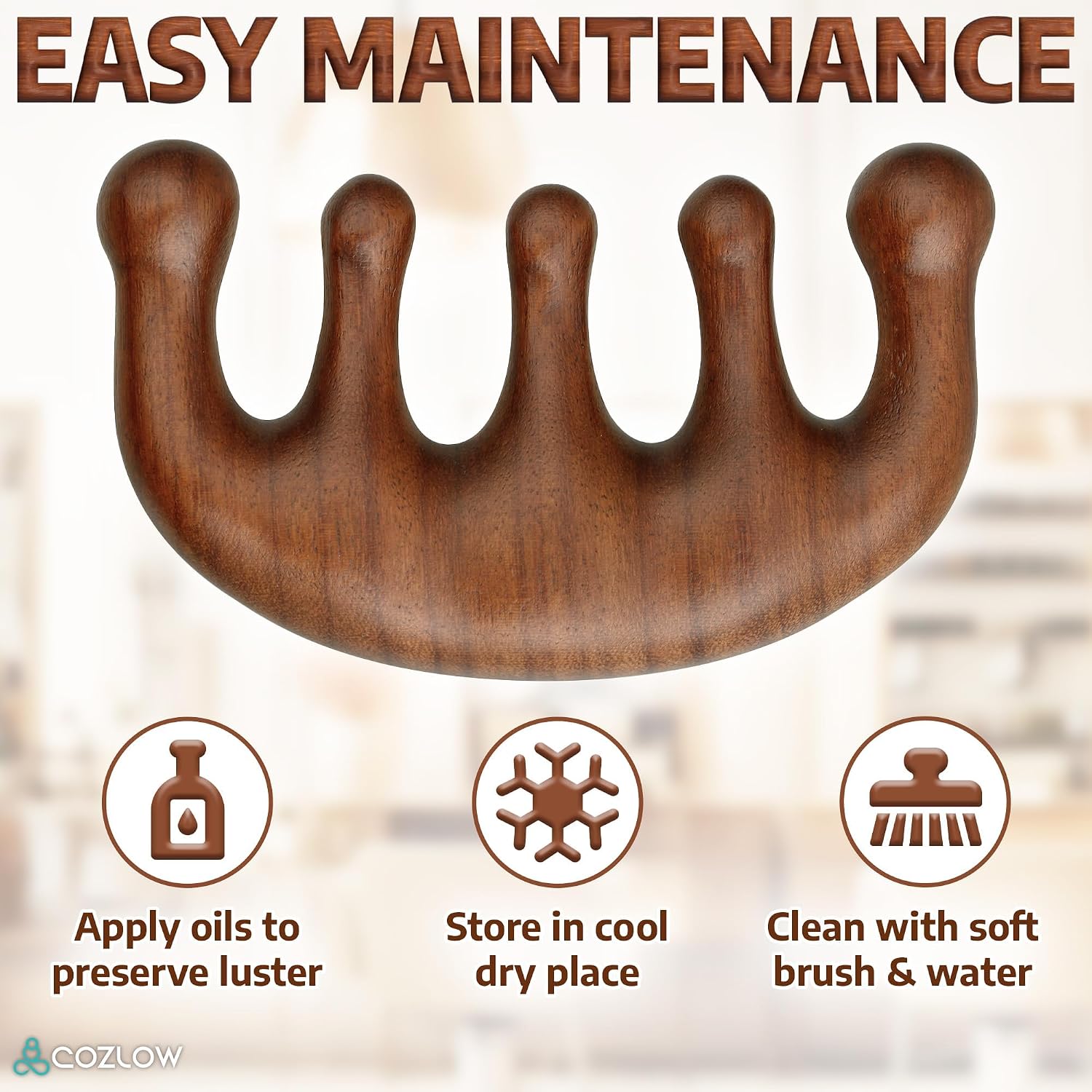 Cozlow Head Scalp Comb - Premium Wooden Massage Comb for Neck & Shoulder - Natural Sandalwood Massager for Soft & Smooth Hair - Wood Therapy Massage Tool for Stress Relief & Muscle Relaxation