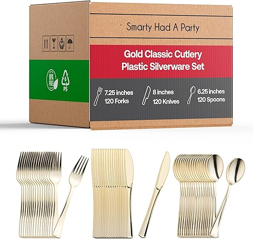 Cubiertos clásicos dorados de plástico, cubiertos desechables resistentes, cucharas, tenedores y cuchillos para bodas, fiestas de cumpleaños y todas