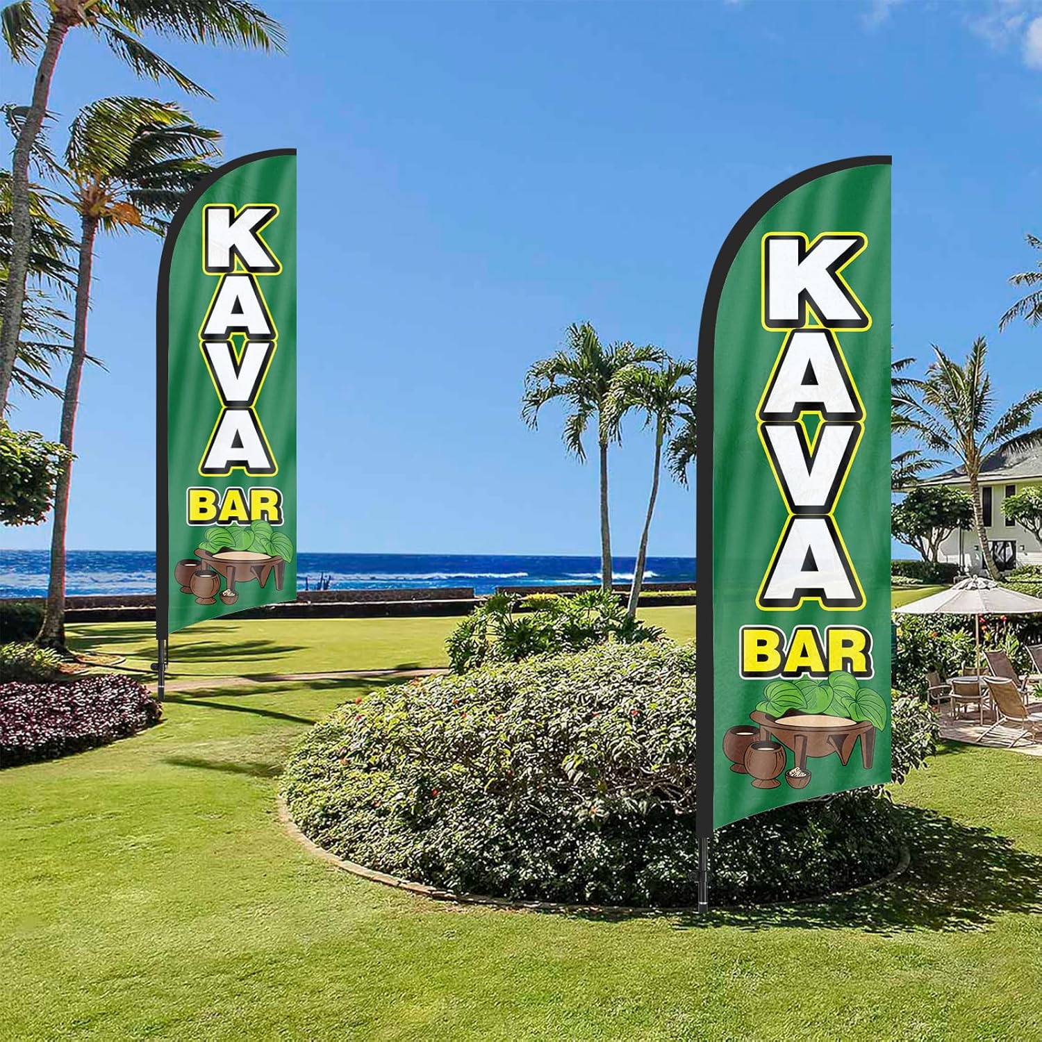 Kava Bar Advertising Feather Flag, Multi-colored, 8.17 ft x 1.83 ft, Business Promotion