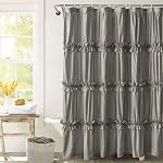 Farmhouse Ruffle Shower Curtain with Handmade Ruched, Vintage Ruffled Fabric Bathroom Curtains, Decorative Elegant Bathroom Curtain with 12 Holes, Peach Pink, 72" W x 72" H(N60049)