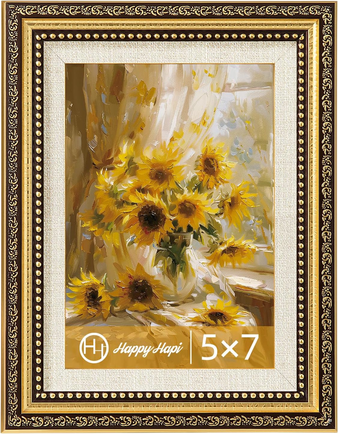 HappyHapi 5x7 Picture Frame, Vintage Picture Frames for Wall or Tabletop Display, Gold Photo Frame for Wall DécorRetro Home Decor, 1 Pack