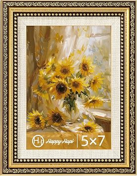 HappyHapi 5x7 Picture Frame, Vintage Picture Frames for Wall or Tabletop Display, Gold Photo Frame for Wall DecorRetro Home Decor, 1 Pack