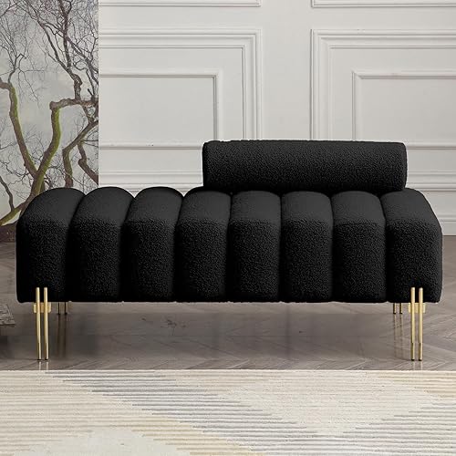 NIOIIKIT Sofá loveseat moderno de 53.2", sofá de acento tapizado con patas doradas y respaldo ajustable, pequeños sofás de felpa teddy para