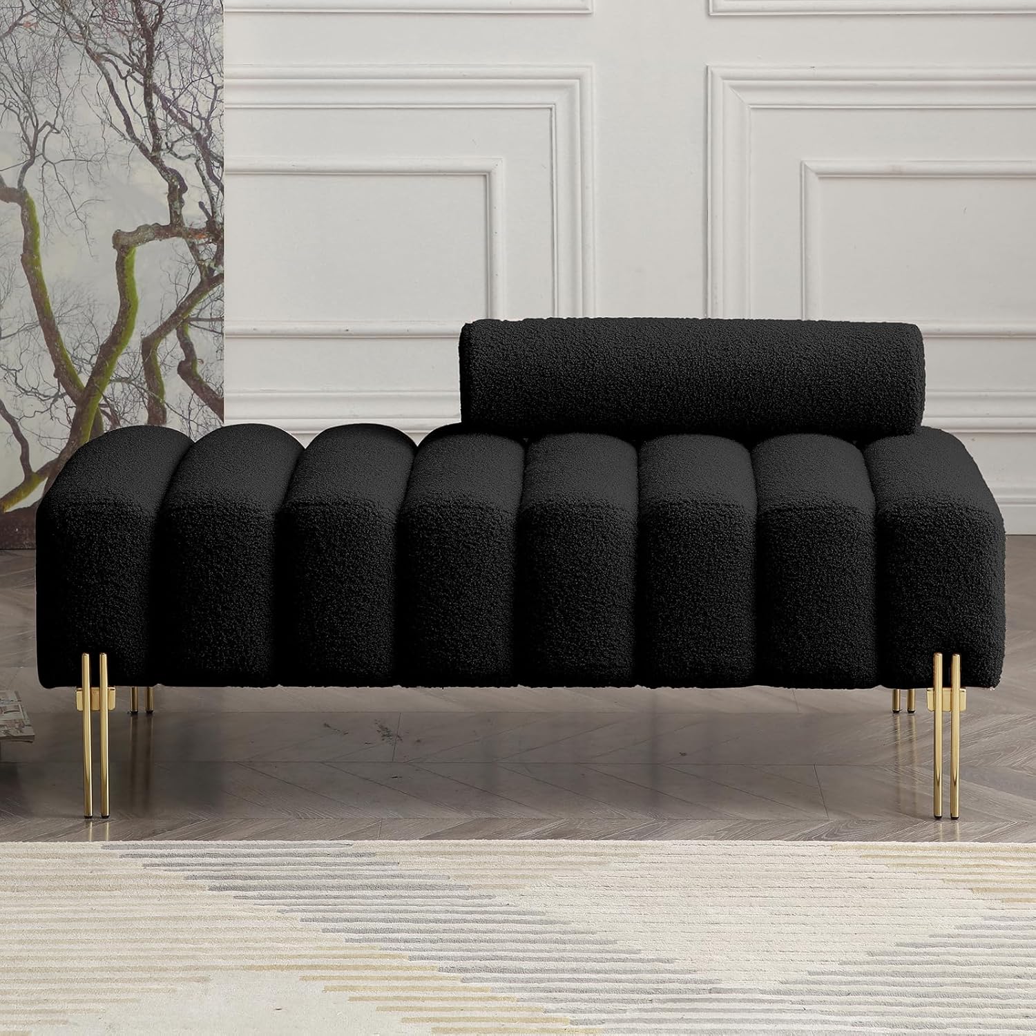 NIOIIKIT 53 2 Modern Loveseat Sofa Couch Upholstered Accent Sofa with Golden Legs and Adjustable Backrest Small Teddy