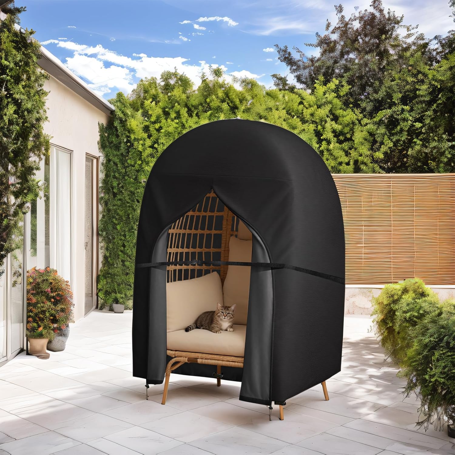 Egg Chair Cover Double 420D Oxford Patio Hanging Egg Chair Covers Waterproof Cover for Outdoor Porch Wicker Eggs Chairs 91x80 Inches (Black)