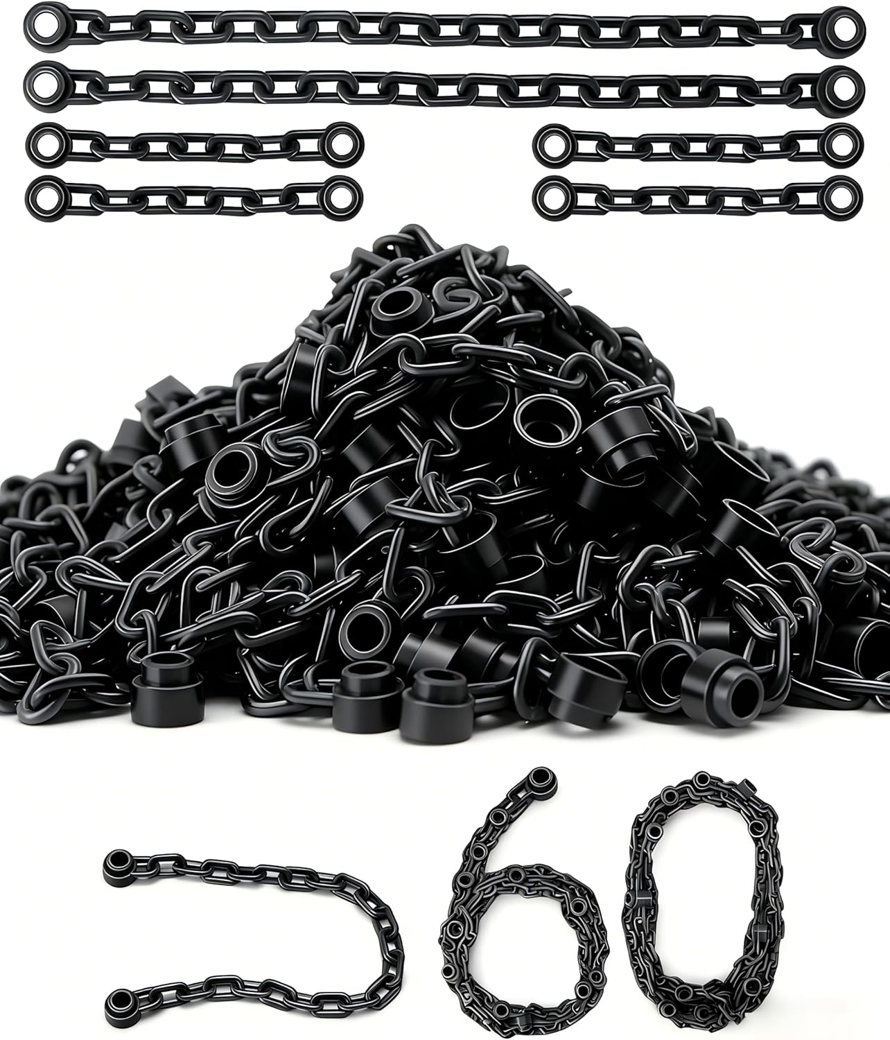 Black Chain Link Bulk Accessories Pack, 30Pcs Chain 21 Link and 30Pcs Chain 5 Link, Compatible with Lego Parts and Pieces